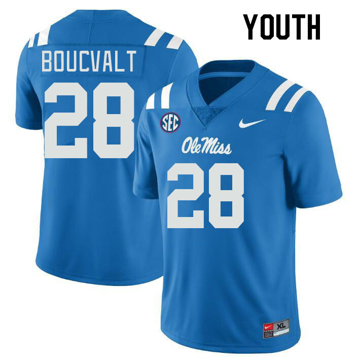 Youth #28 Lex Boucvalt Ole Miss Rebels College Football Jerseyes Stitched Sale-Powder Blue - Click Image to Close